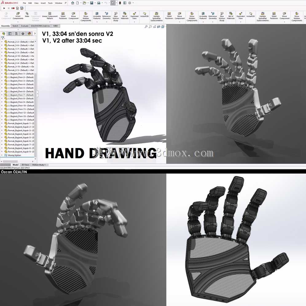 SolidWorks机器人手绘V2,SolidWorks Robotik El ?izimi