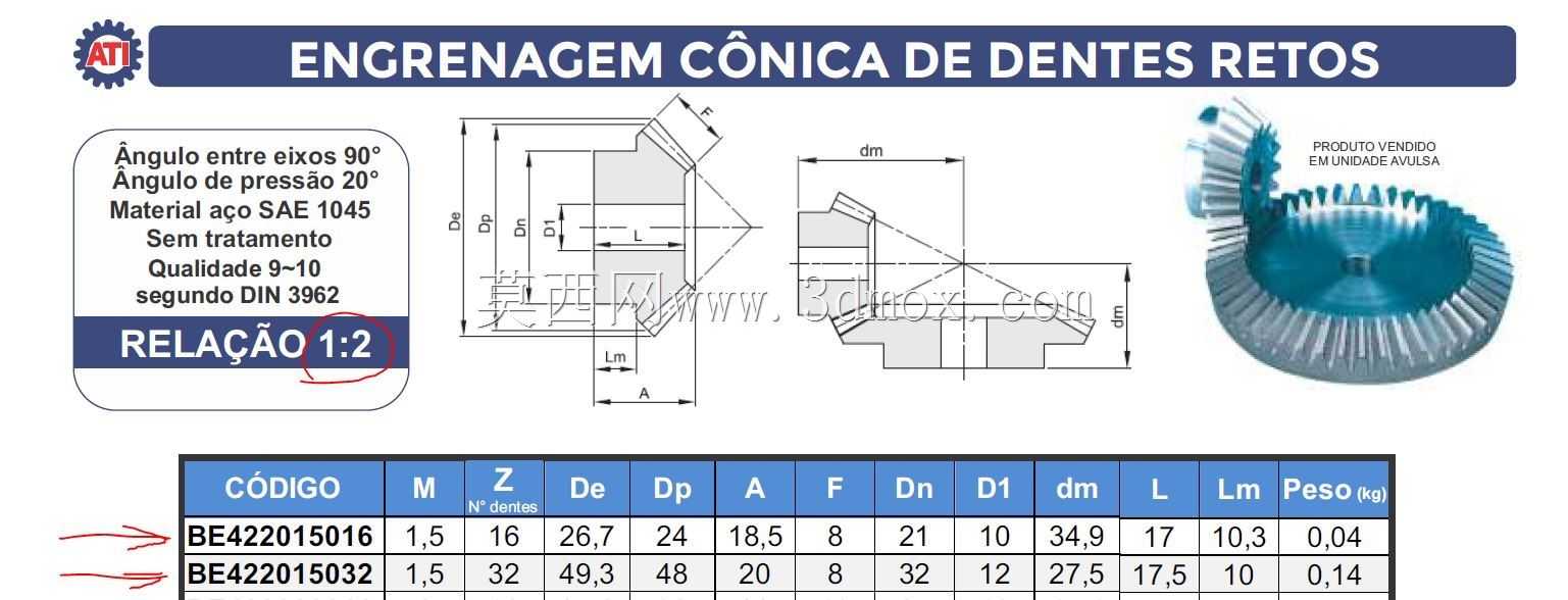 ENGRENAGENS C?NICAS - RELA??O 1~2 (ATI)