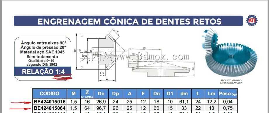 ENGRENAGENS C?NICAS - RELA??O 1~4 (ATI)