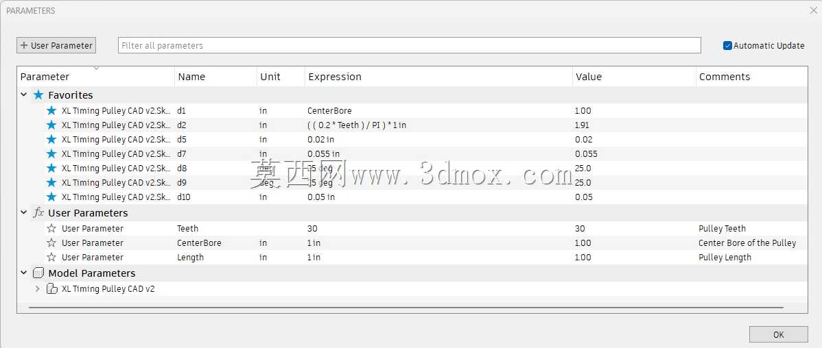 参数化XL正时皮带轮