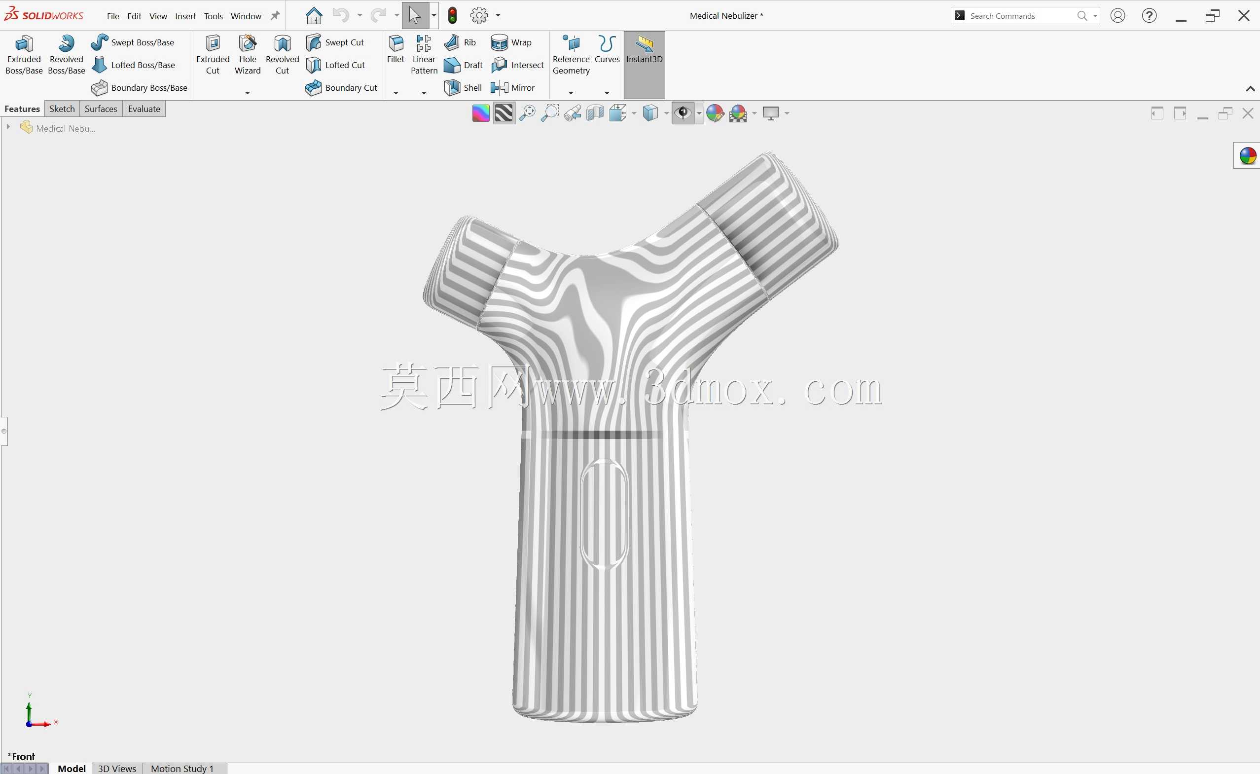 医用雾化器 | SolidWorks 曲面建模与样条曲线