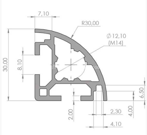 Perfil de Alum��nio 30x30 - Canto Abaulado