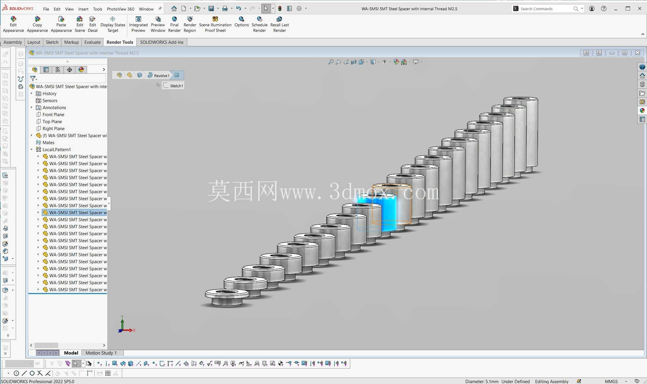 WA-SMSI SMT 钢制垫片,内螺纹 M2.5