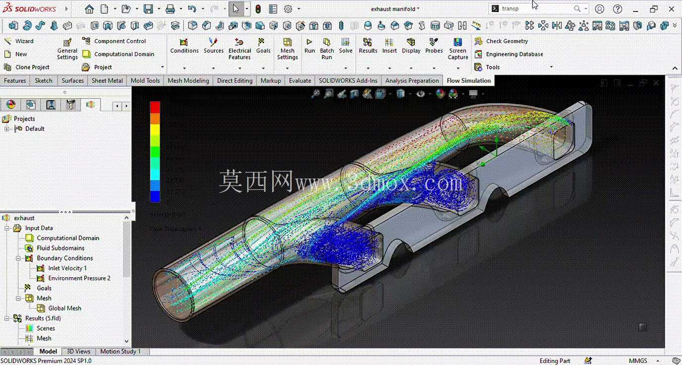 四冲程V6发动机排气歧管空气流动模拟