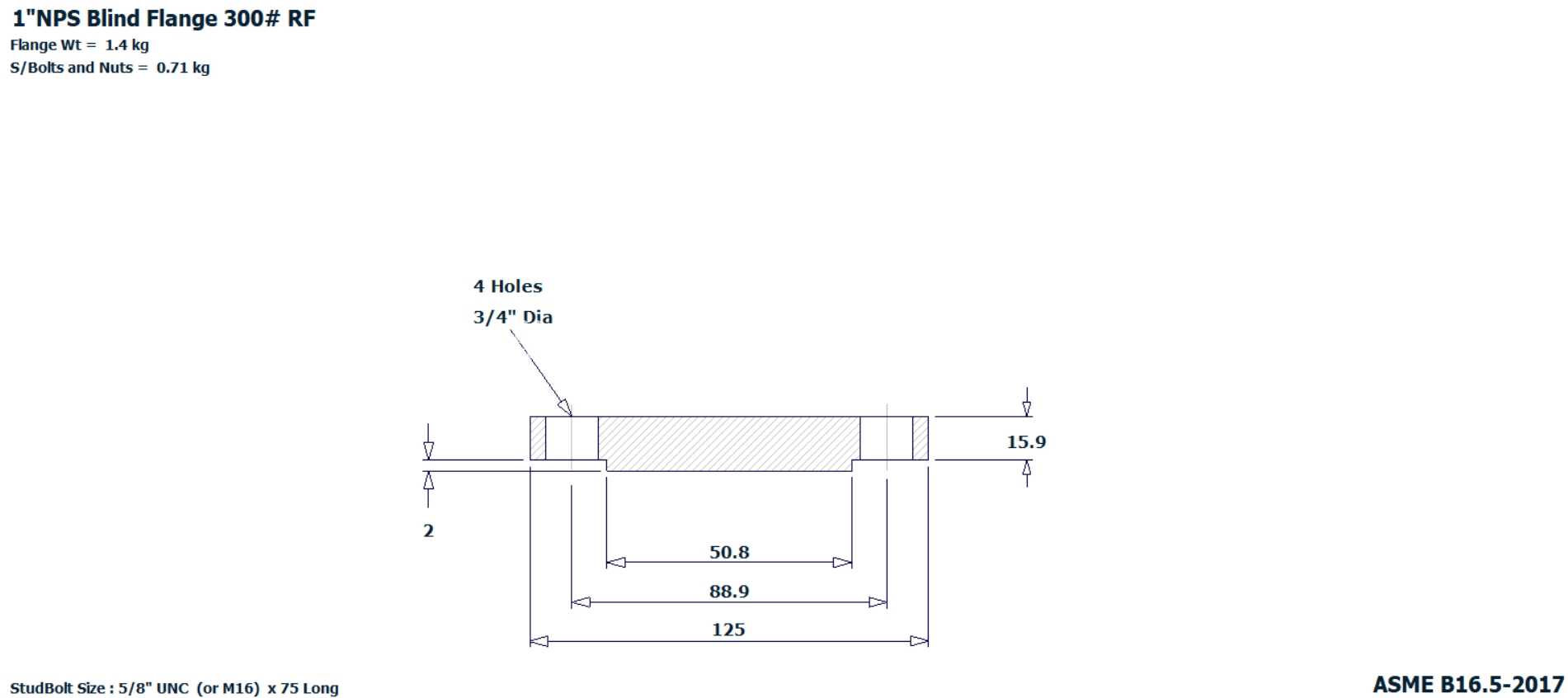 1�� NPS ä�巨�� 300# RF (ASME B16.5)