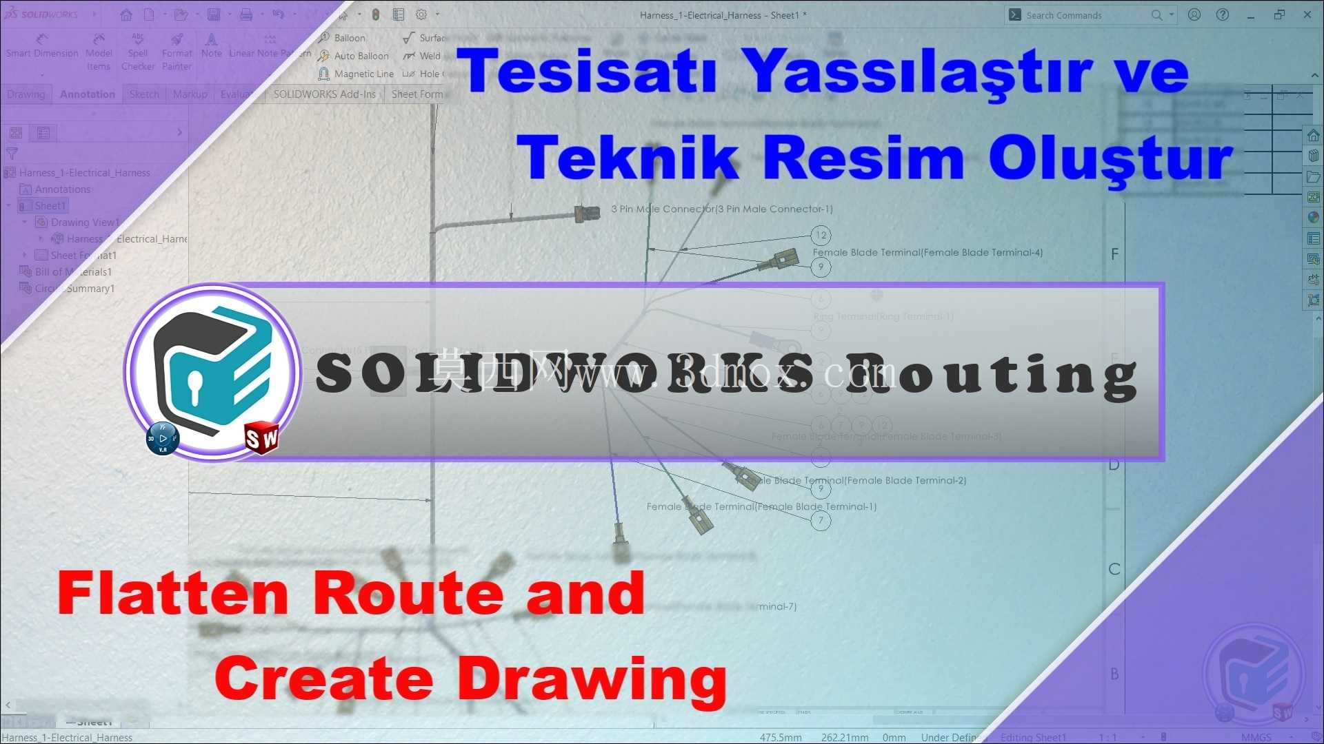 SOLIDWORKS 路径布线 - ?? 展平路径并创建工程图