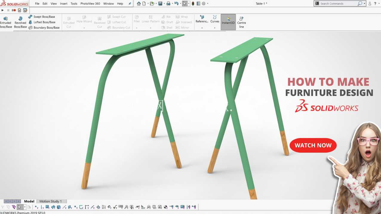 Solidworks家具设计:现代木桌