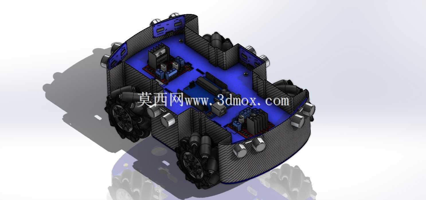 避障遥控车 – 完整 SolidWorks 装配图(Arduino、6 个超声波传感器、4 个电机)
