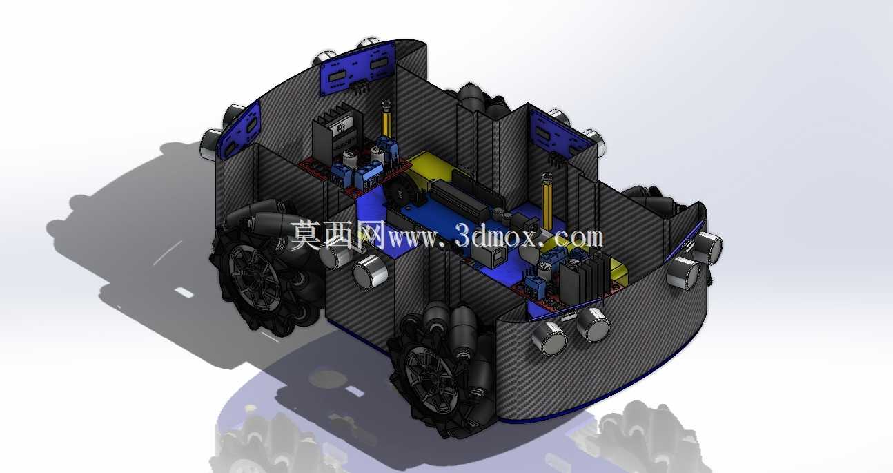 避障遥控车 – 完整 SolidWorks 装配图(Arduino、6 个超声波传感器、4 个电机)
