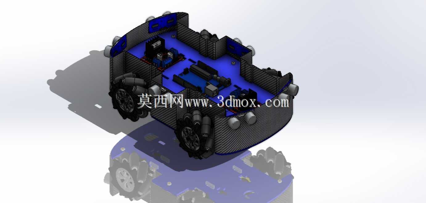 避障遥控车 – 完整 SolidWorks 装配图(Arduino、6 个超声波传感器、4 个电机)