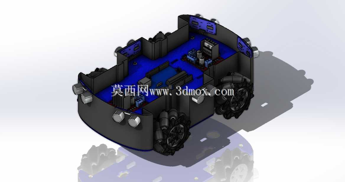避障遥控车 – 完整 SolidWorks 装配图(Arduino、6 个超声波传感器、4 个电机)
