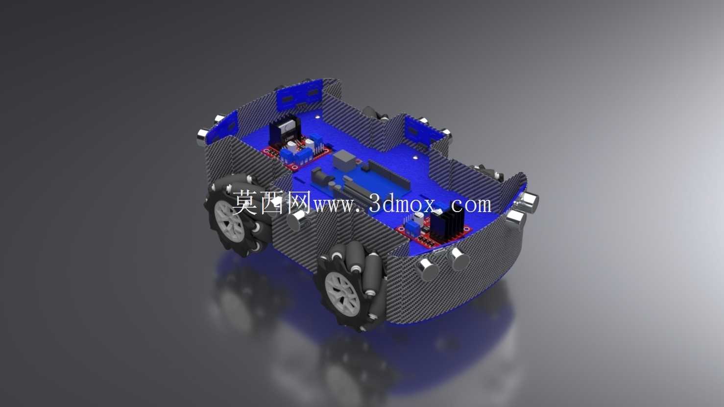 避障遥控车 – 完整 SolidWorks 装配图(Arduino、6 个超声波传感器、4 个电机)