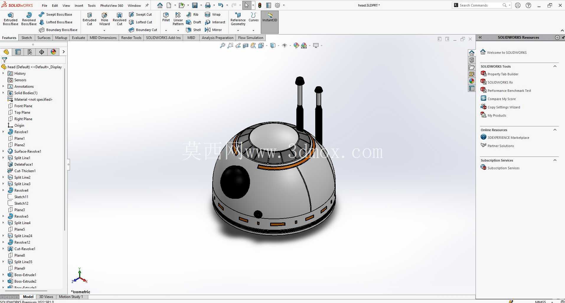 BB-8 机器人 – 星球大战宇航技工机器人(3D CAD 模型)