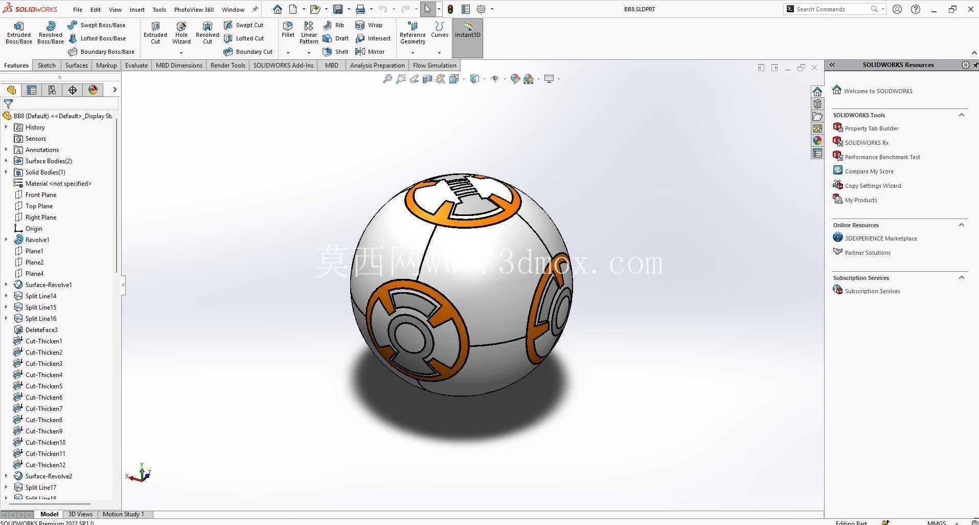 BB-8 机器人 – 星球大战宇航技工机器人(3D CAD 模型)