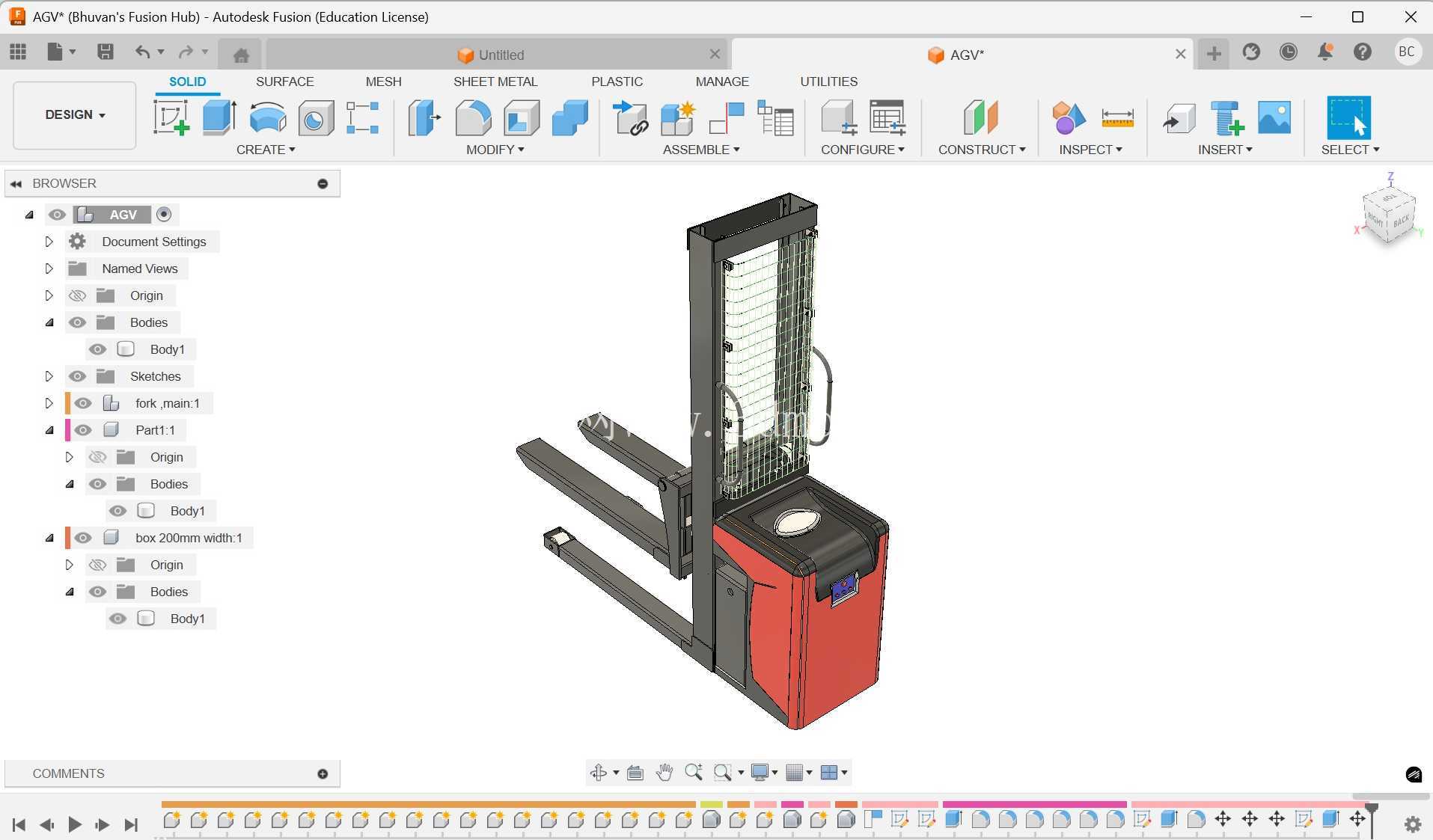 自动导引车(AGV)叉车 – Fusion 360 型号