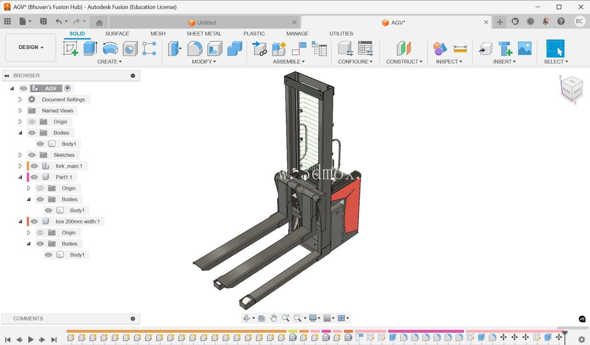 自动导引车(AGV)叉车 – Fusion 360 型号