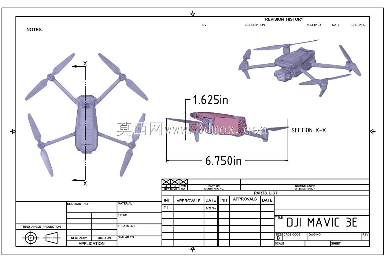 DJI MAVIC 3E 3D扫描STL模型的横截面视图(STL不是CAD文件)