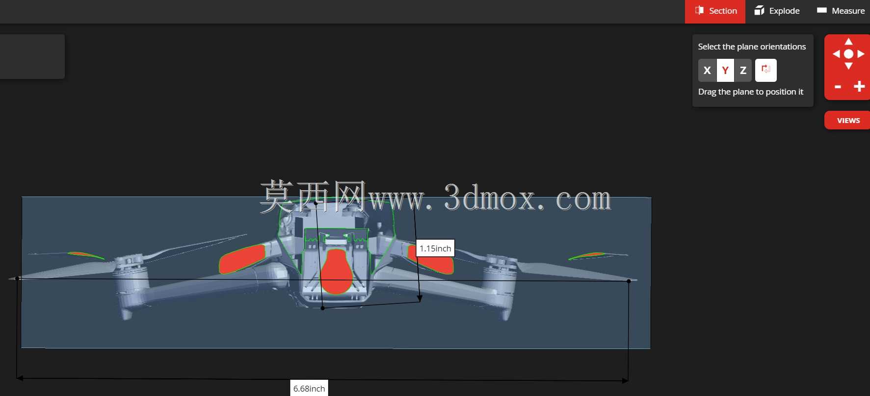 DJI MAVIC 3E 3D扫描STL模型的横截面视图(STL不是CAD文件)