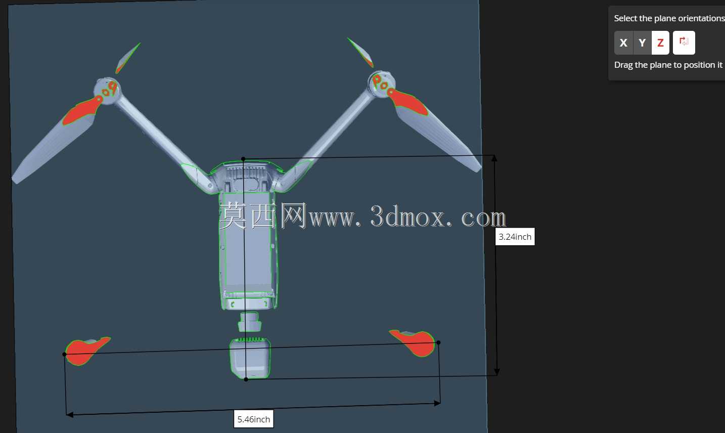 DJI MAVIC 3E 3D扫描STL模型的横截面视图(STL不是CAD文件)