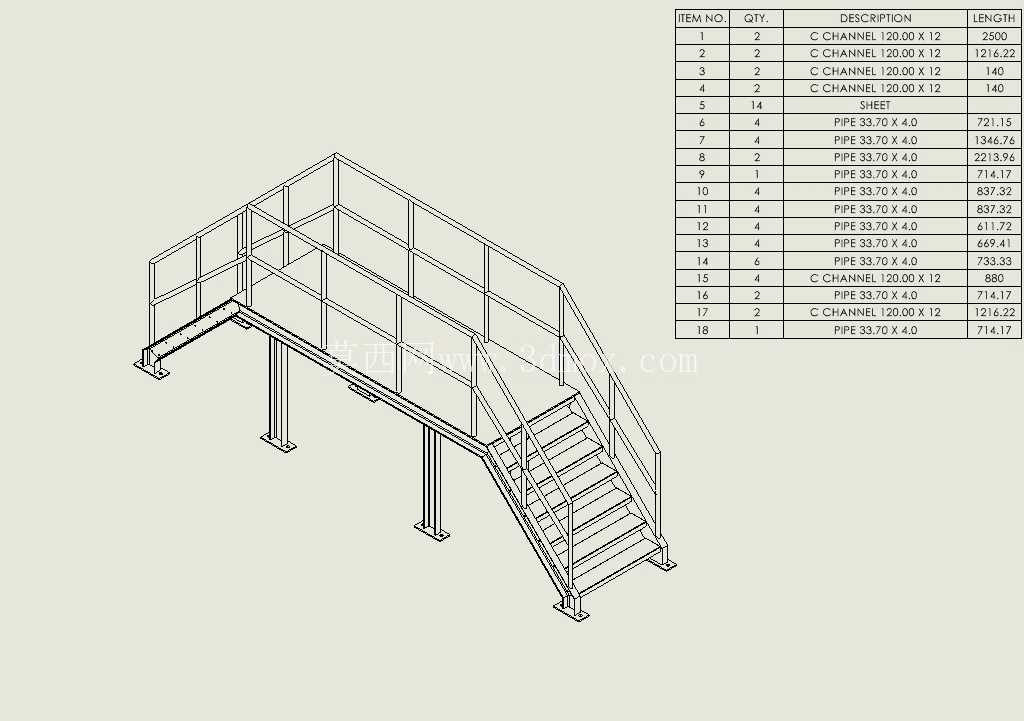 工业钢楼梯 - 3D CAD 模型(STEP 文件)