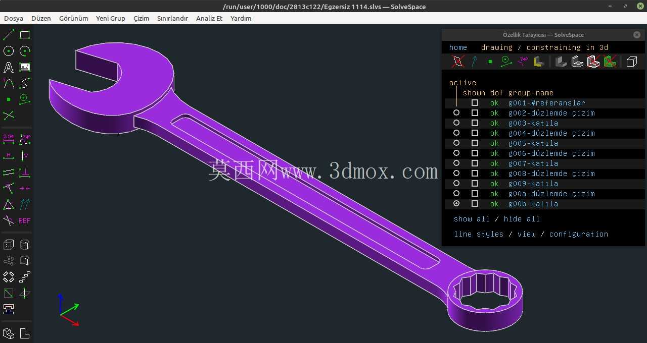 3D CAD 练习 1114 - 开口扳手 - a??k a??z anahtar