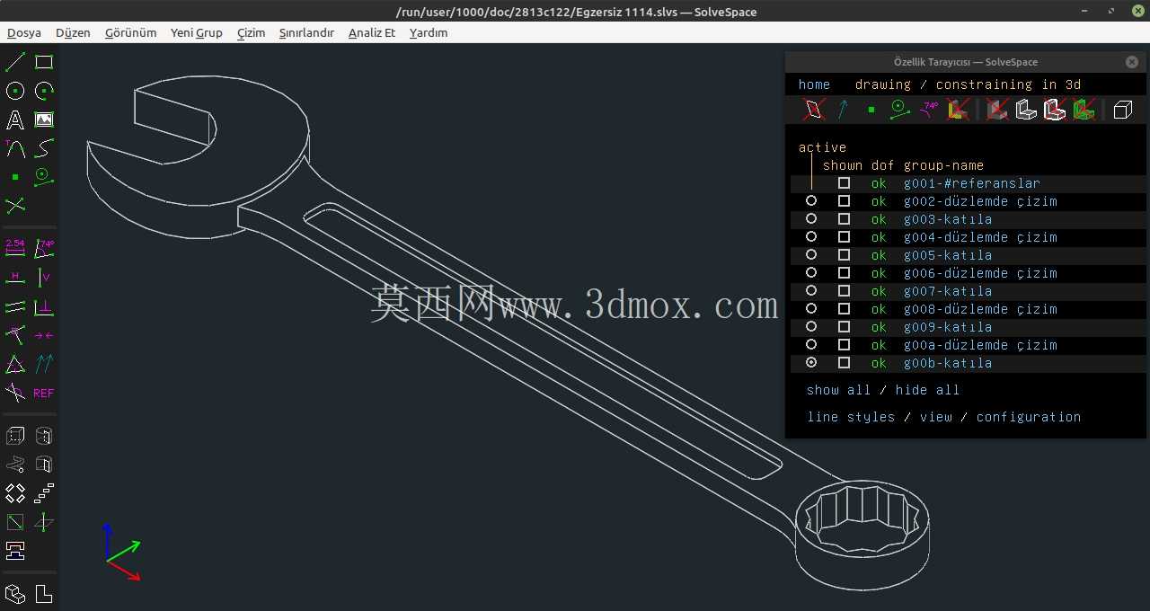 3D CAD 练习 1114 - 开口扳手 - a??k a??z anahtar