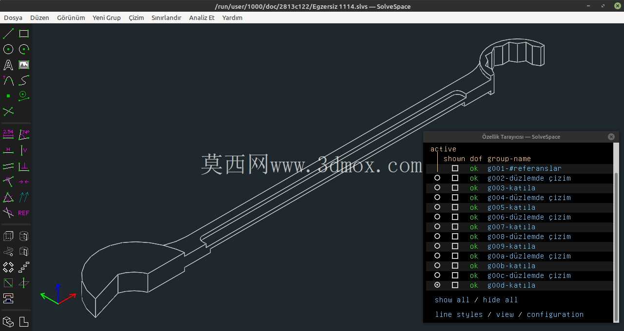 3D CAD 练习 1114 - 开口扳手 - a??k a??z anahtar