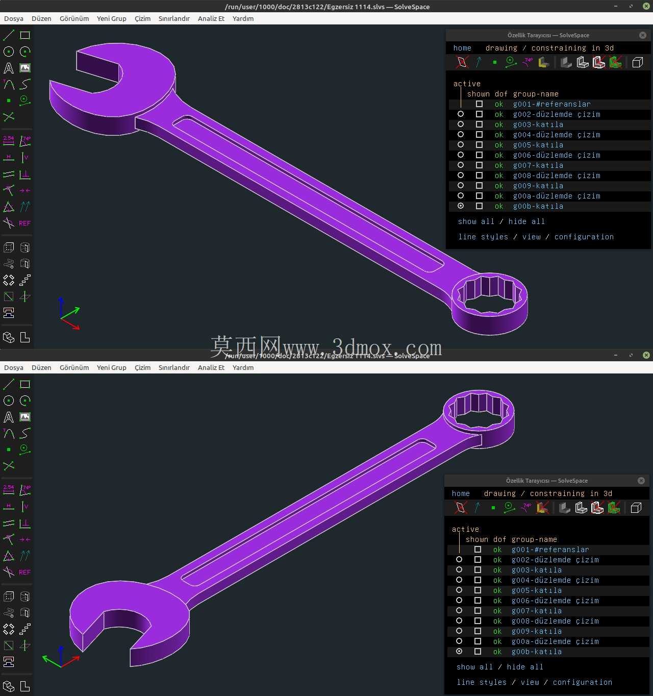 3D CAD 练习 1114 - 开口扳手 - a??k a??z anahtar