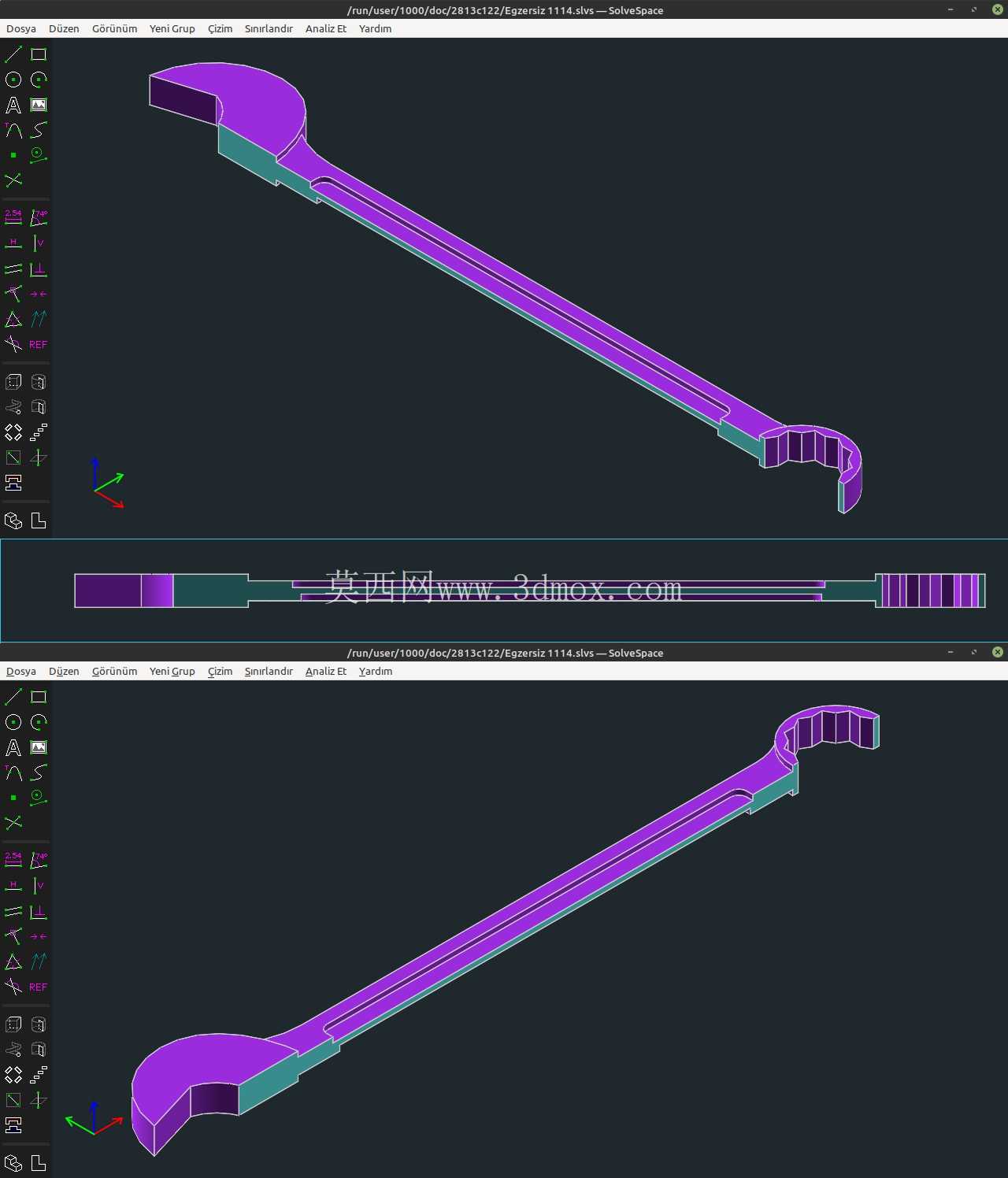3D CAD 练习 1114 - 开口扳手 - a??k a??z anahtar