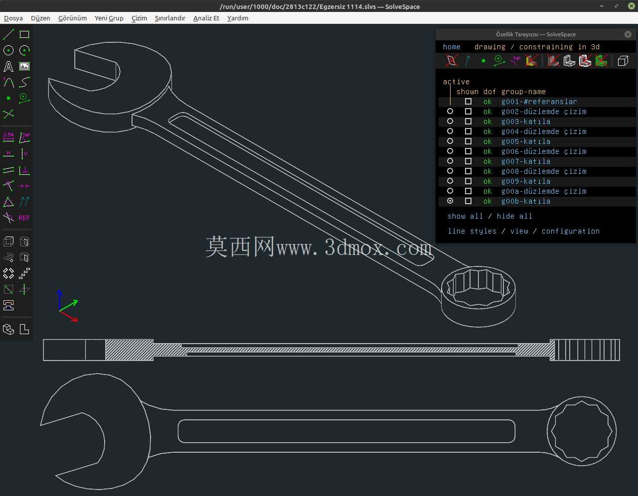 3D CAD 练习 1114 - 开口扳手 - a??k a??z anahtar