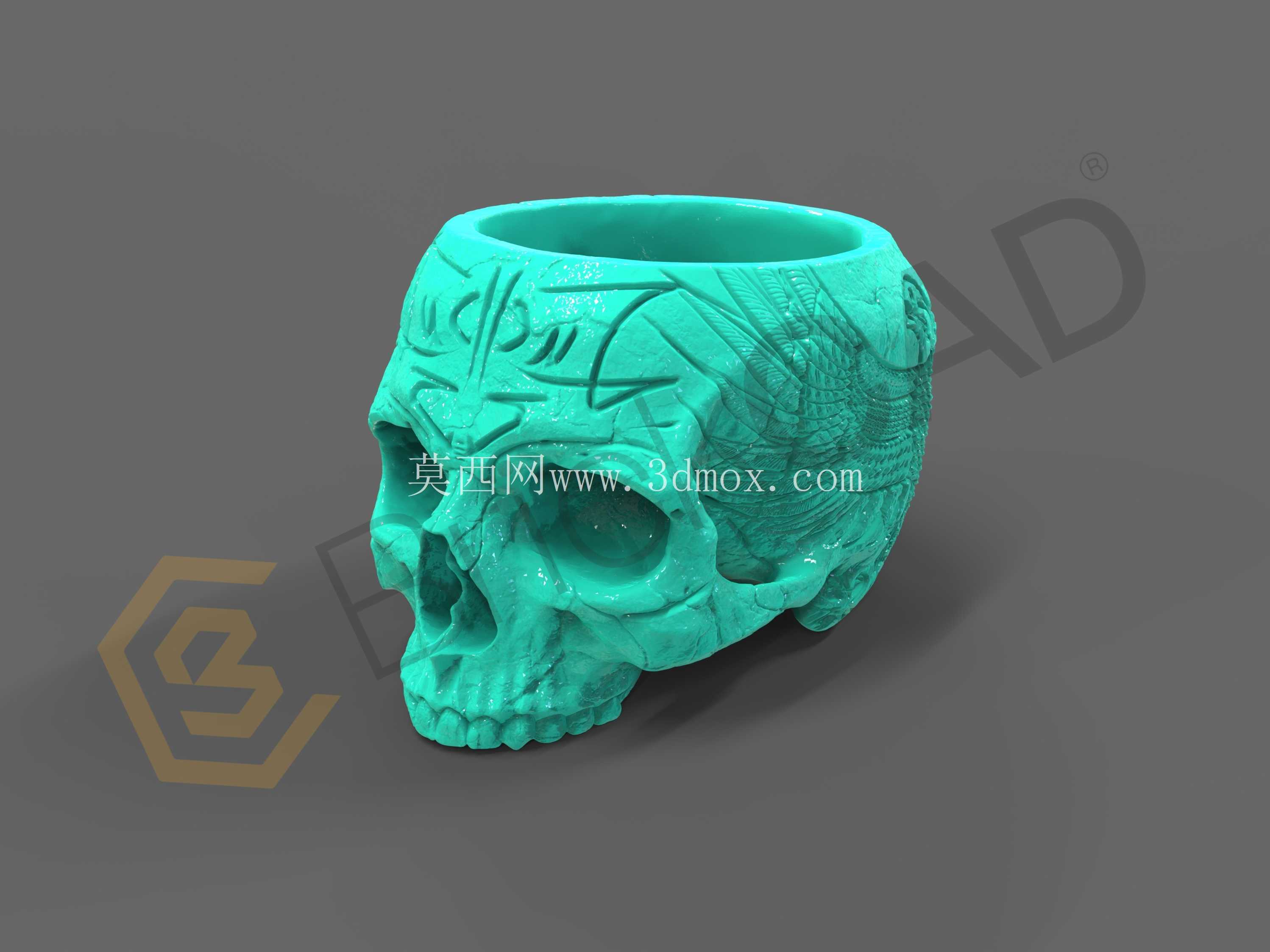 可打印古董骷髅刷\笔架| 办公桌配件装饰 CAD 模型