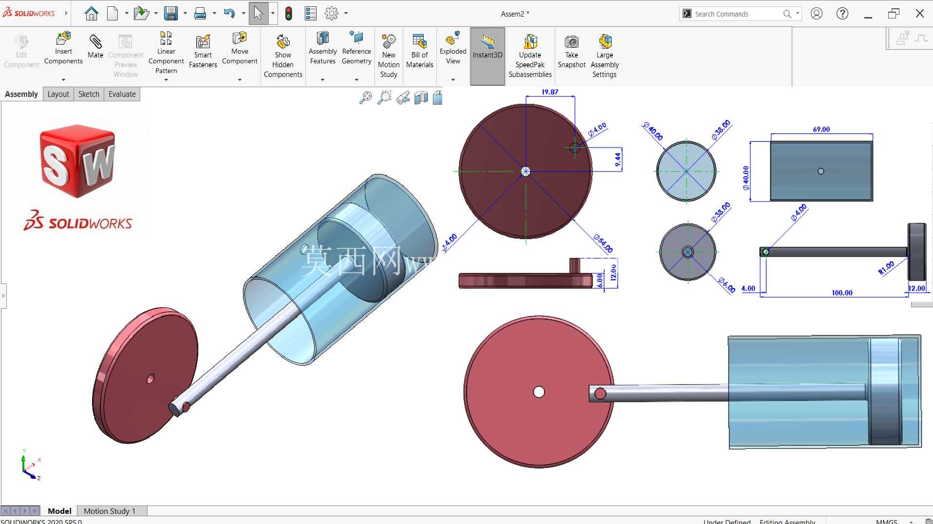 Solidworks 中的摆动活塞气缸机构