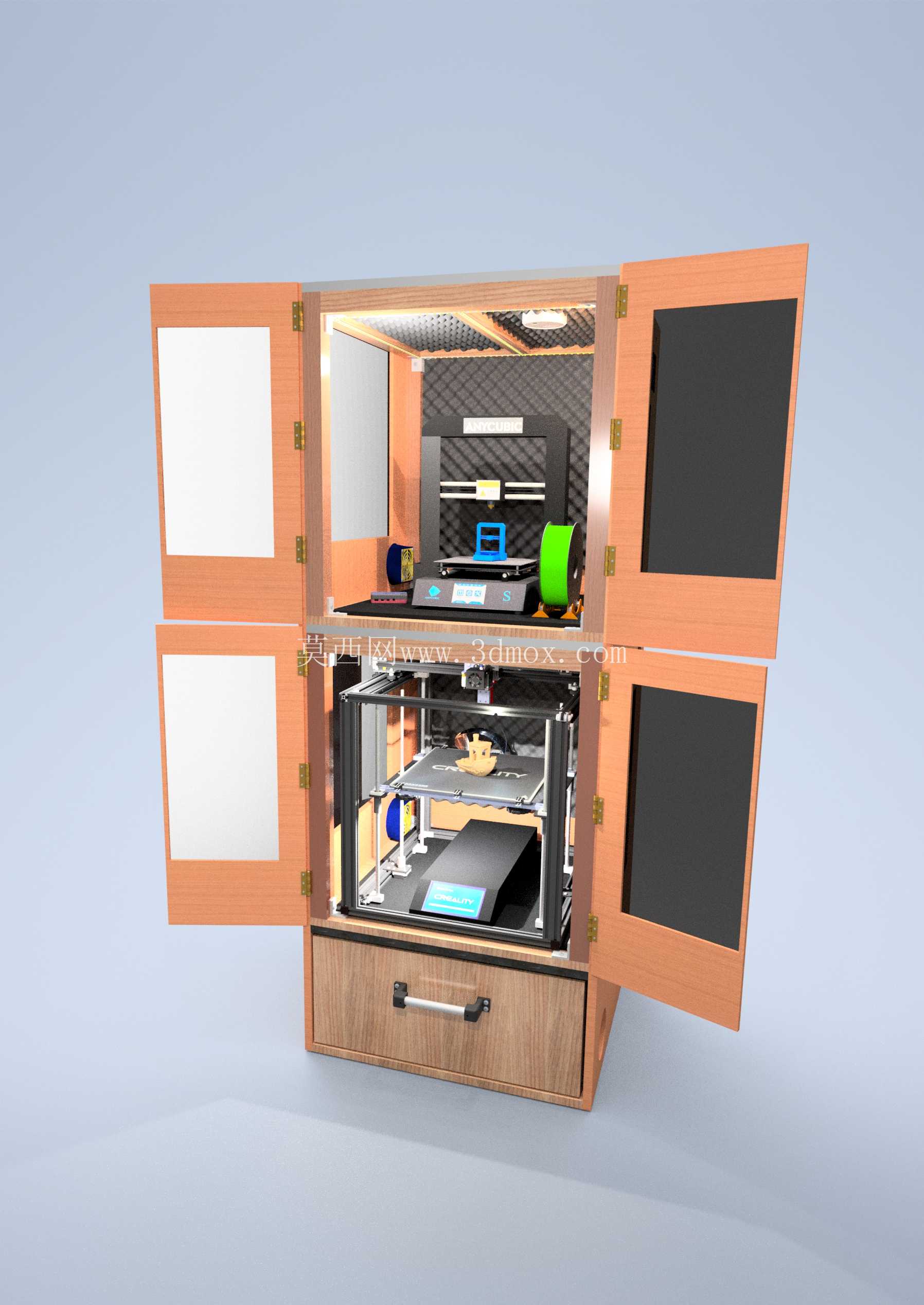打印机柜外壳可容纳两台打印机,最多可达 Ender 5 Plus