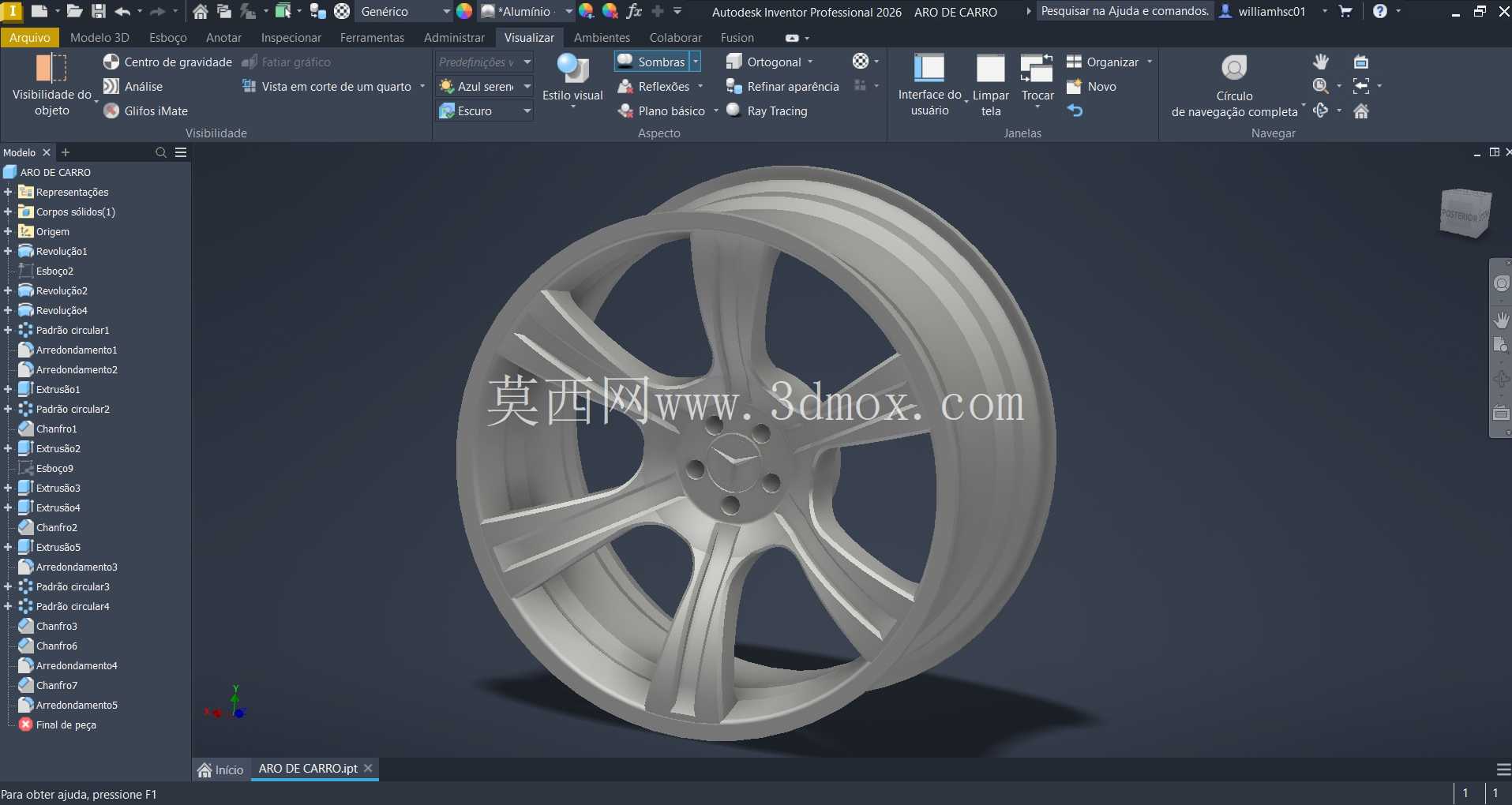 梅赛德斯-奔驰合金轮毂(在 Autodesk Inventor 中设计)