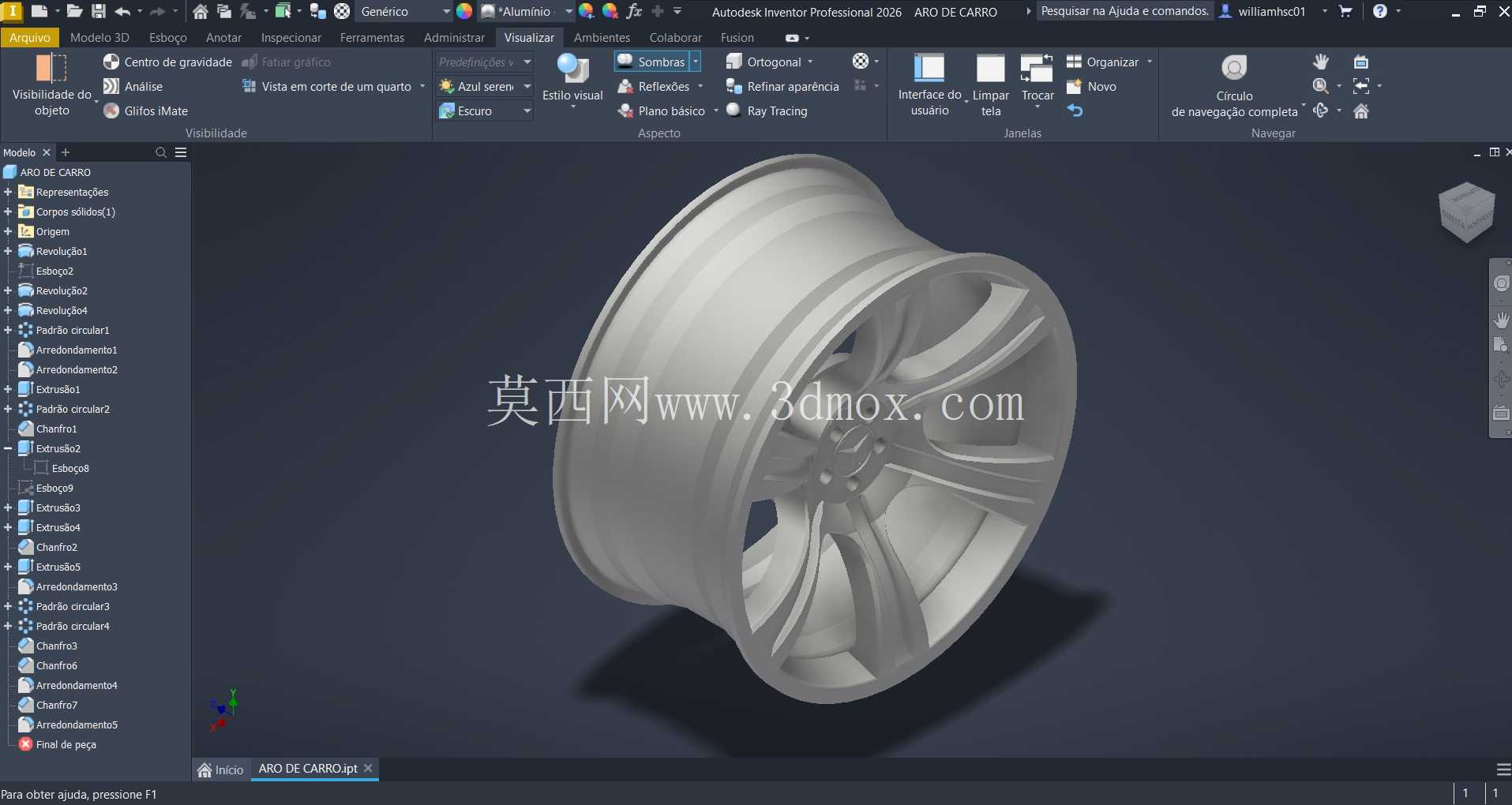 梅赛德斯-奔驰合金轮毂(在 Autodesk Inventor 中设计)