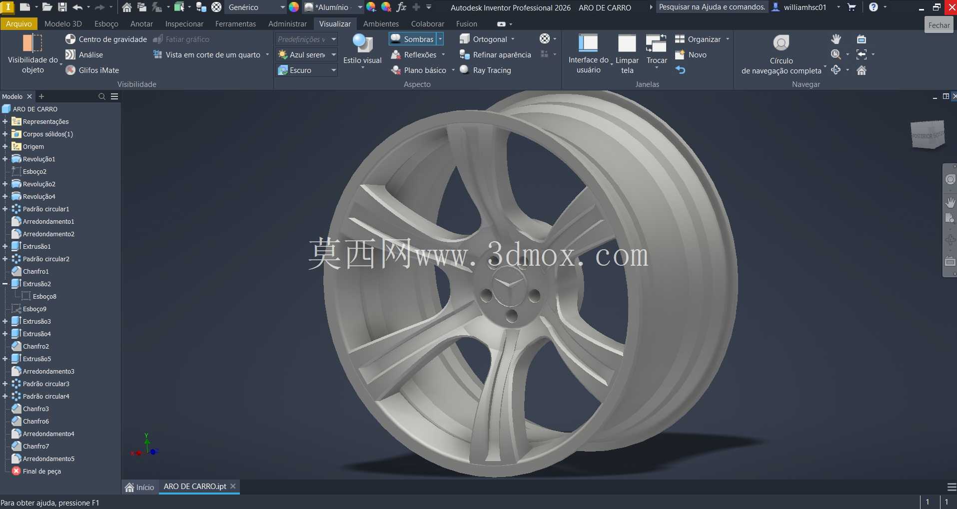 梅赛德斯-奔驰合金轮毂(在 Autodesk Inventor 中设计)