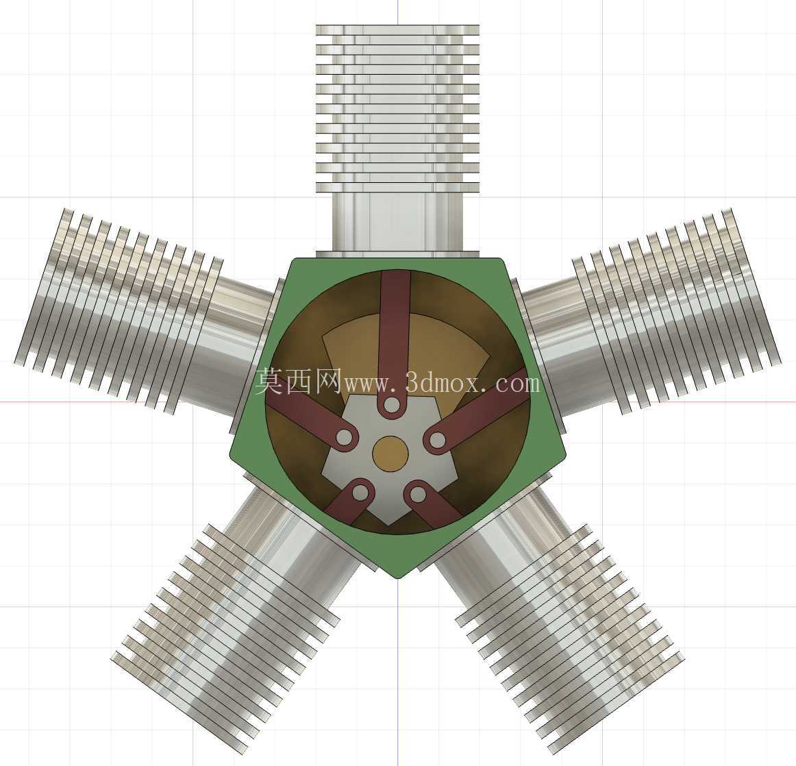 星形发动机总成| 详细的多缸机械 CAD 模型