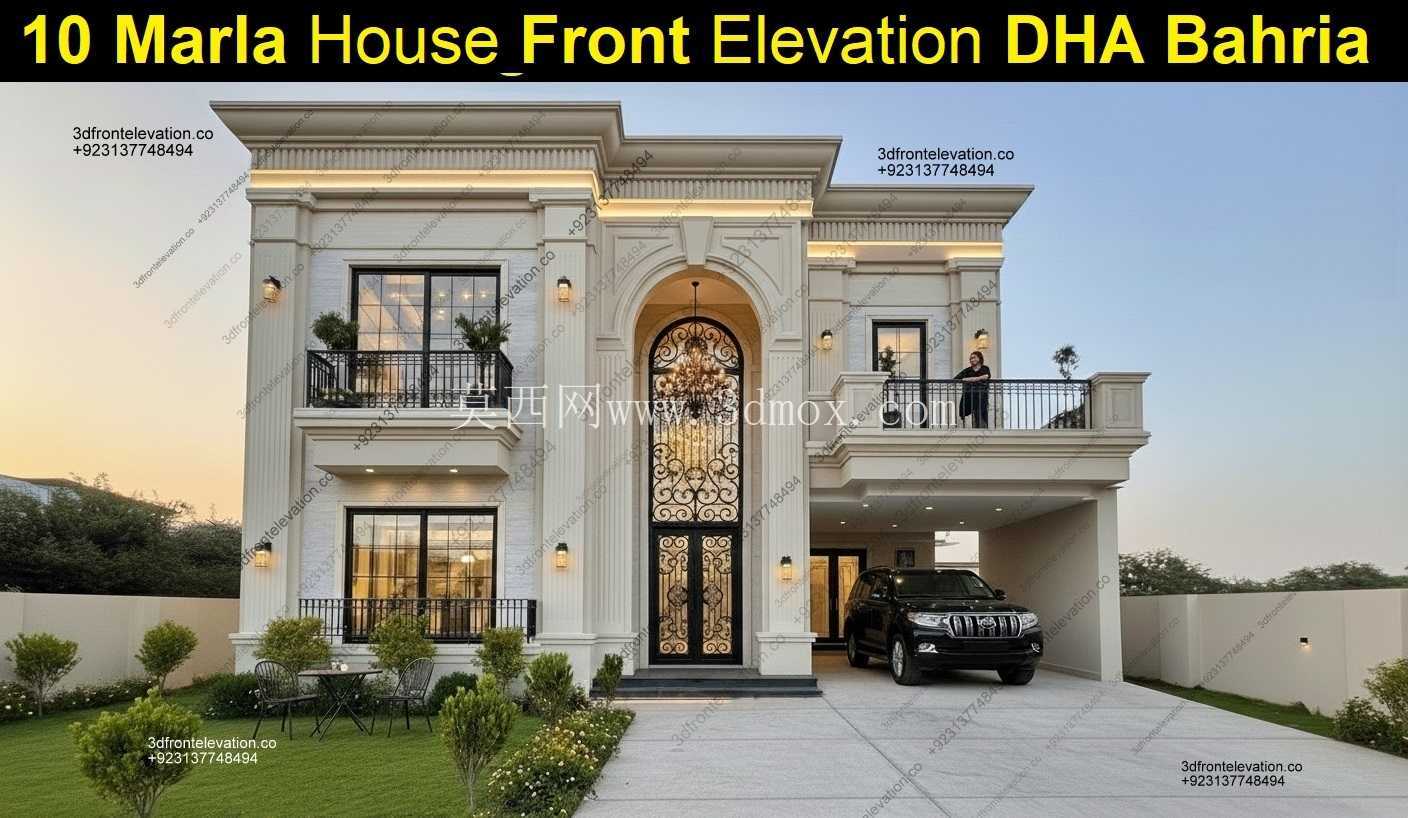 10 Marla House 正面立面图 – DHA \u0026 Bahria 镇巴基斯坦(CAD 参考)