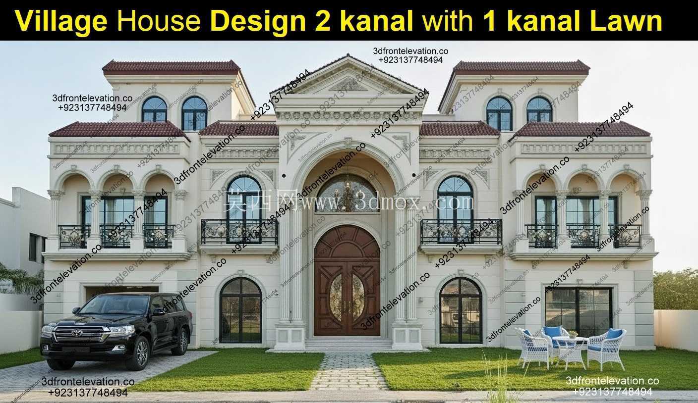 2 Kanal 西班牙乡村别墅设计,带 1 Kanal 草坪 – Mandi Kharian Jehlum Daska Sambrial