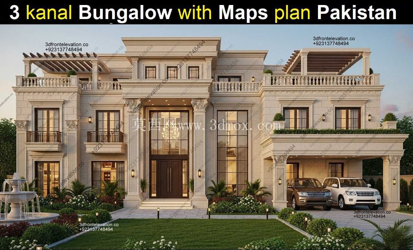 3 Kanal Bungalow 带地图“计划 - 巴基斯坦”