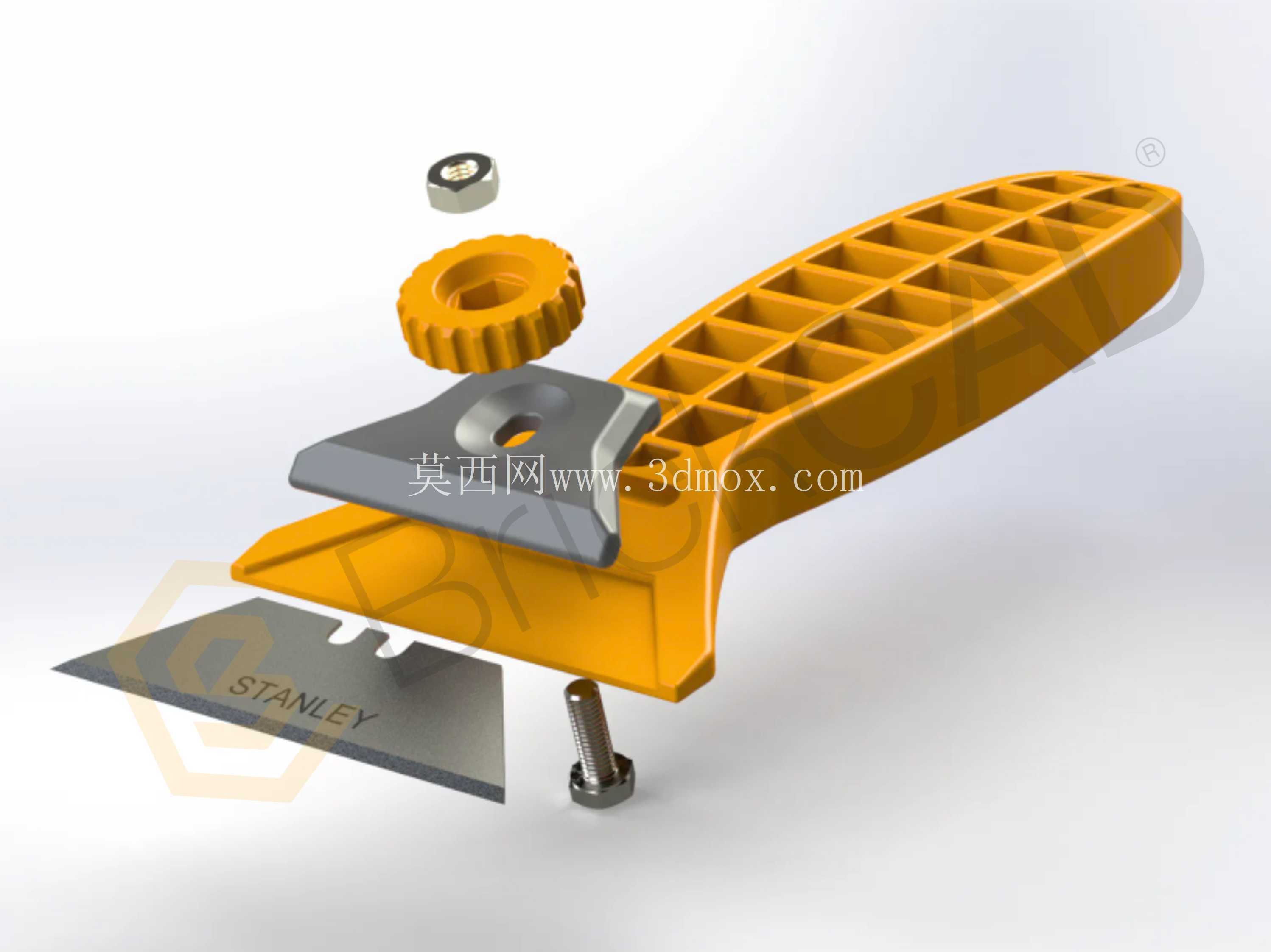 用于 3D 打印机床清洁的模块化刮刀 - 与 Stanley 刀片兼容 & 可打印刀片 | SolidWorks CAD 模型