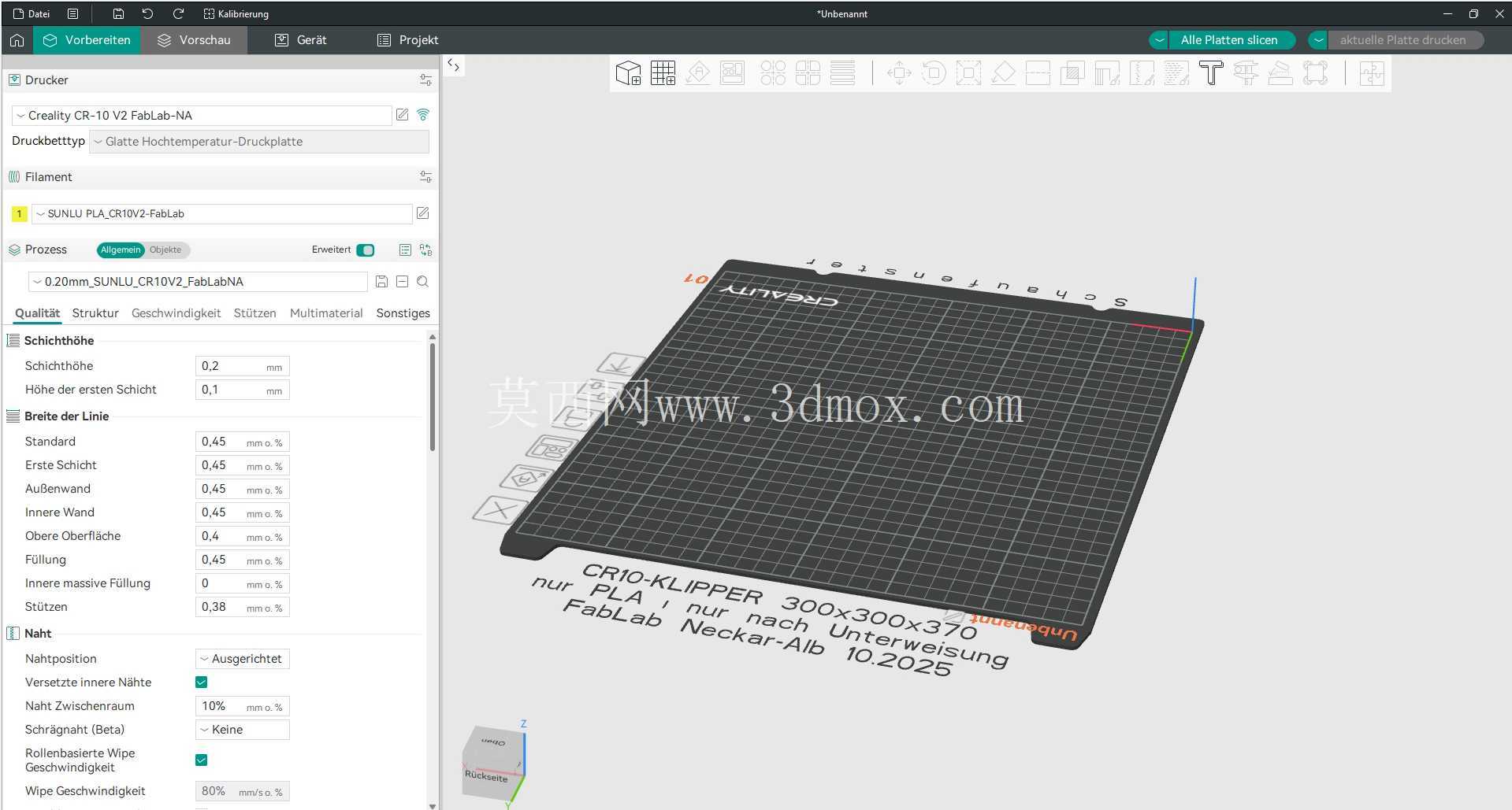 CR10-V2-Klipper FabLab Neckar-Alb 配置文件