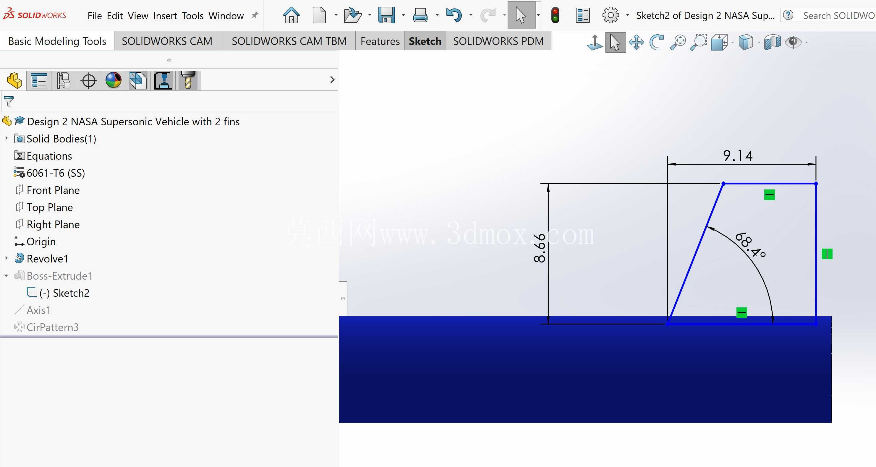 WBL 项目:使用 SolidWorks 设计 NASA 2 个翅片超音速飞行器的 CAD 模型!