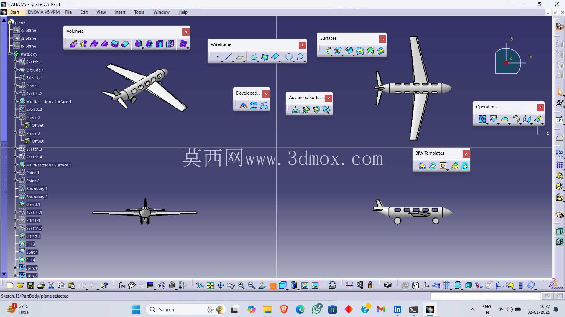 CATIA V5 中飞机的表面建模 - 生成形状设计 ??