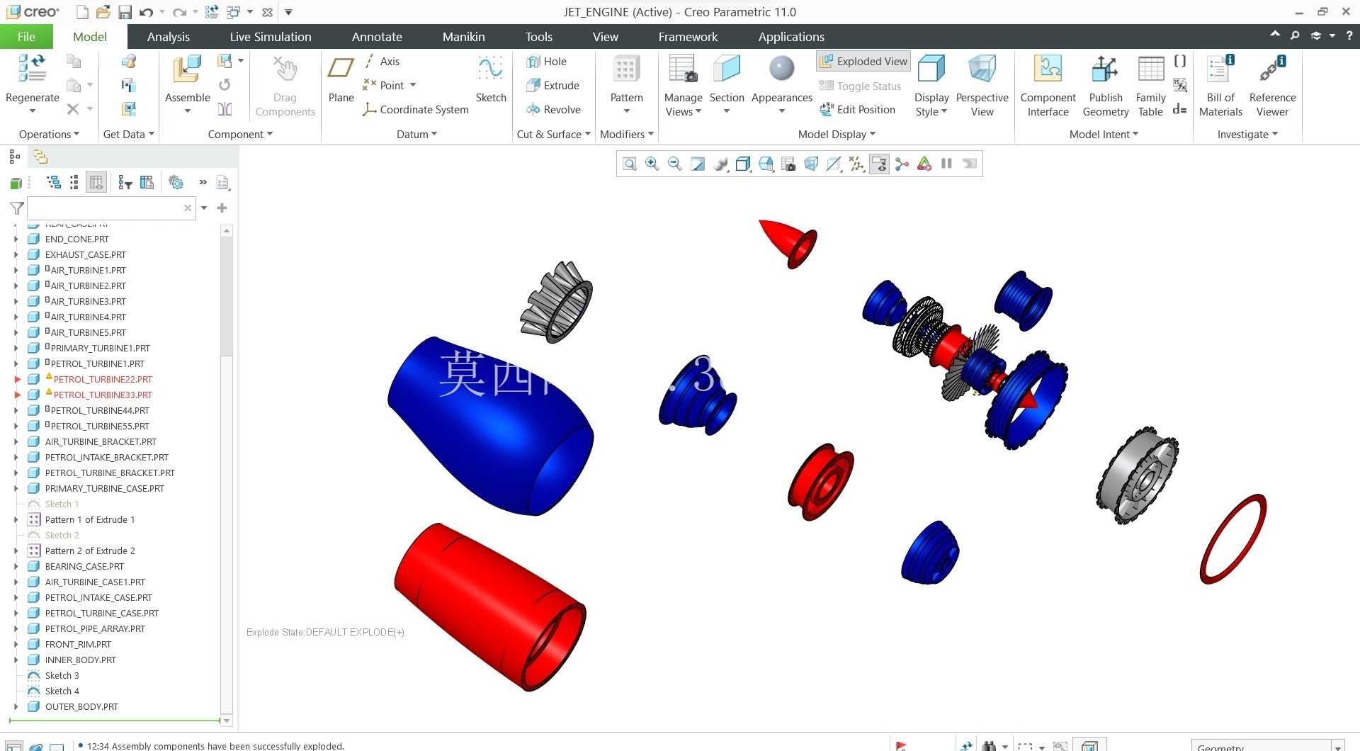 喷气发动机 CAD 装配 (Creo Parametric 11.0)