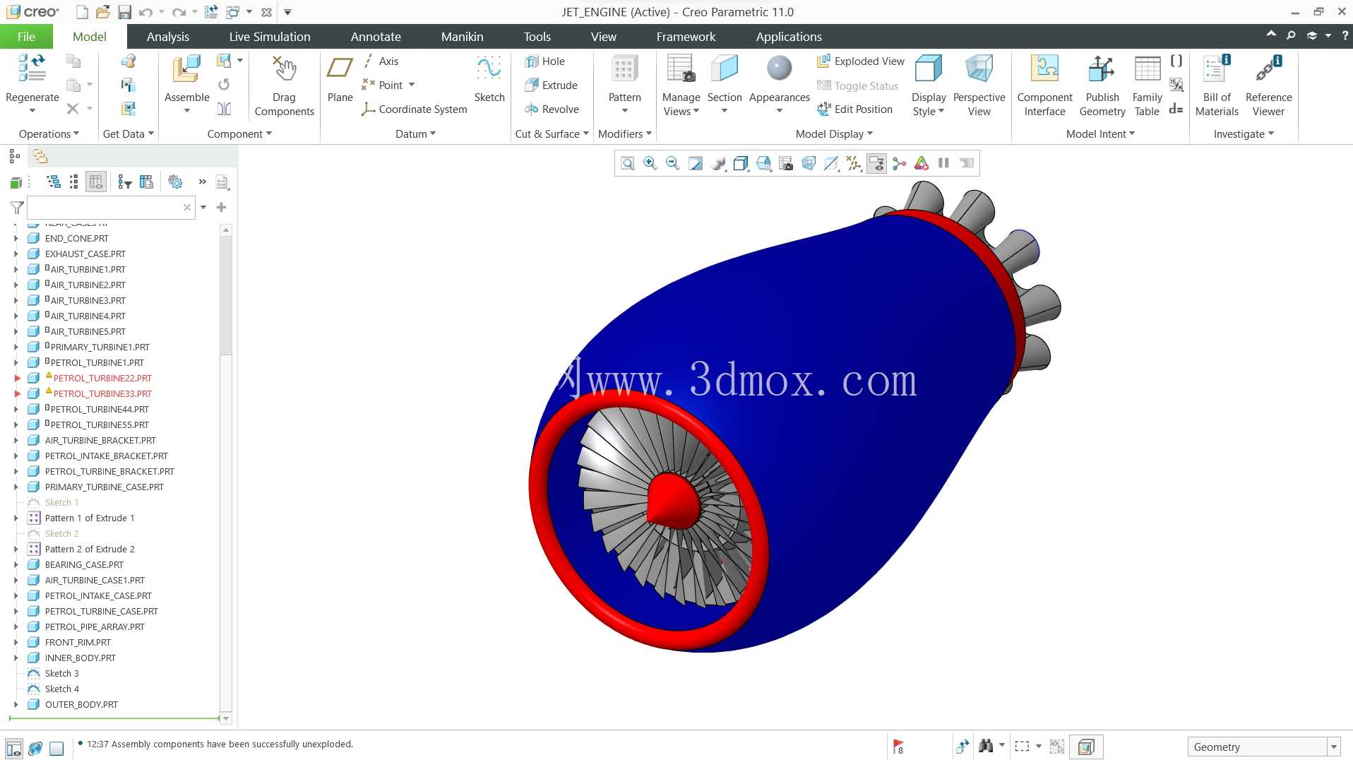 喷气发动机 CAD 装配 (Creo Parametric 11.0)