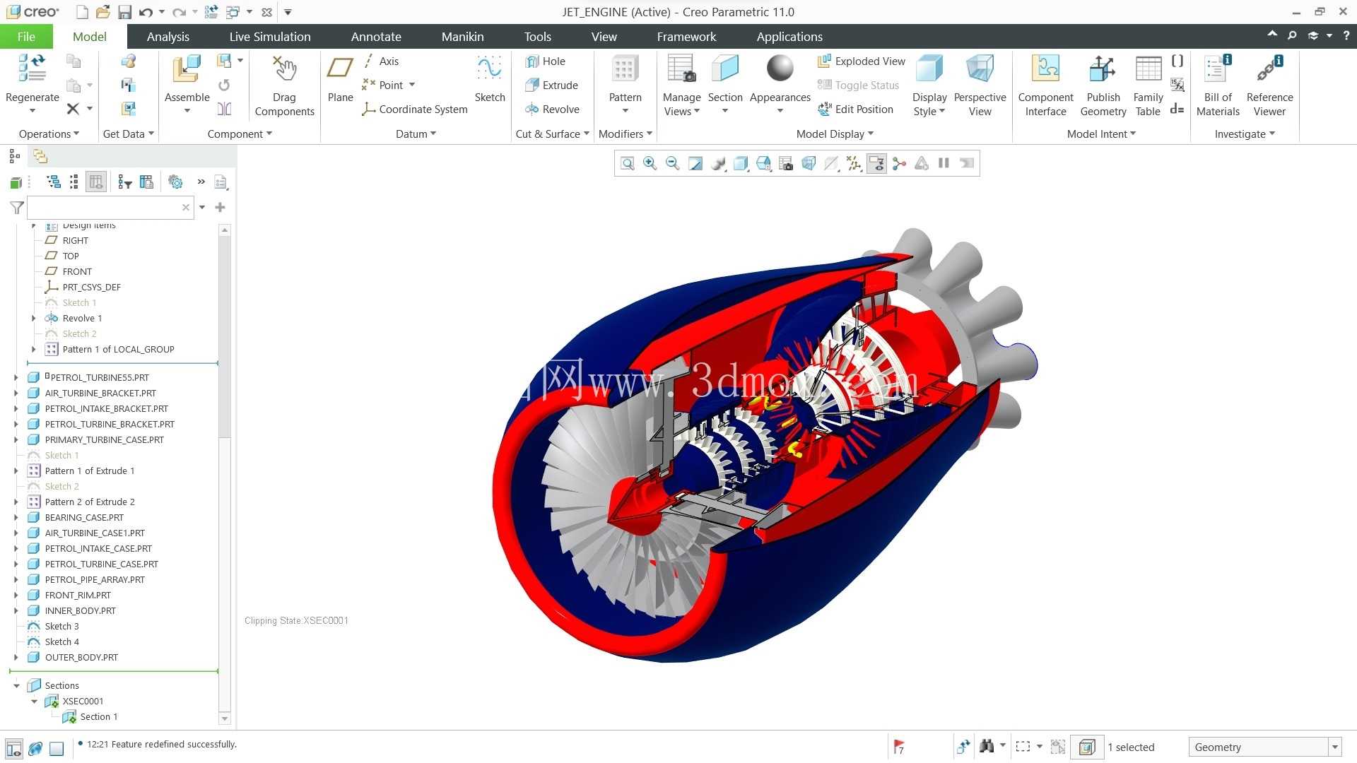 喷气发动机 CAD 装配 (Creo Parametric 11.0)