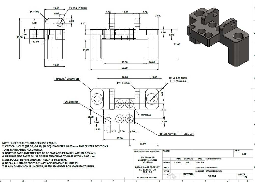 练习模型 – SS304 CNC 加工支架