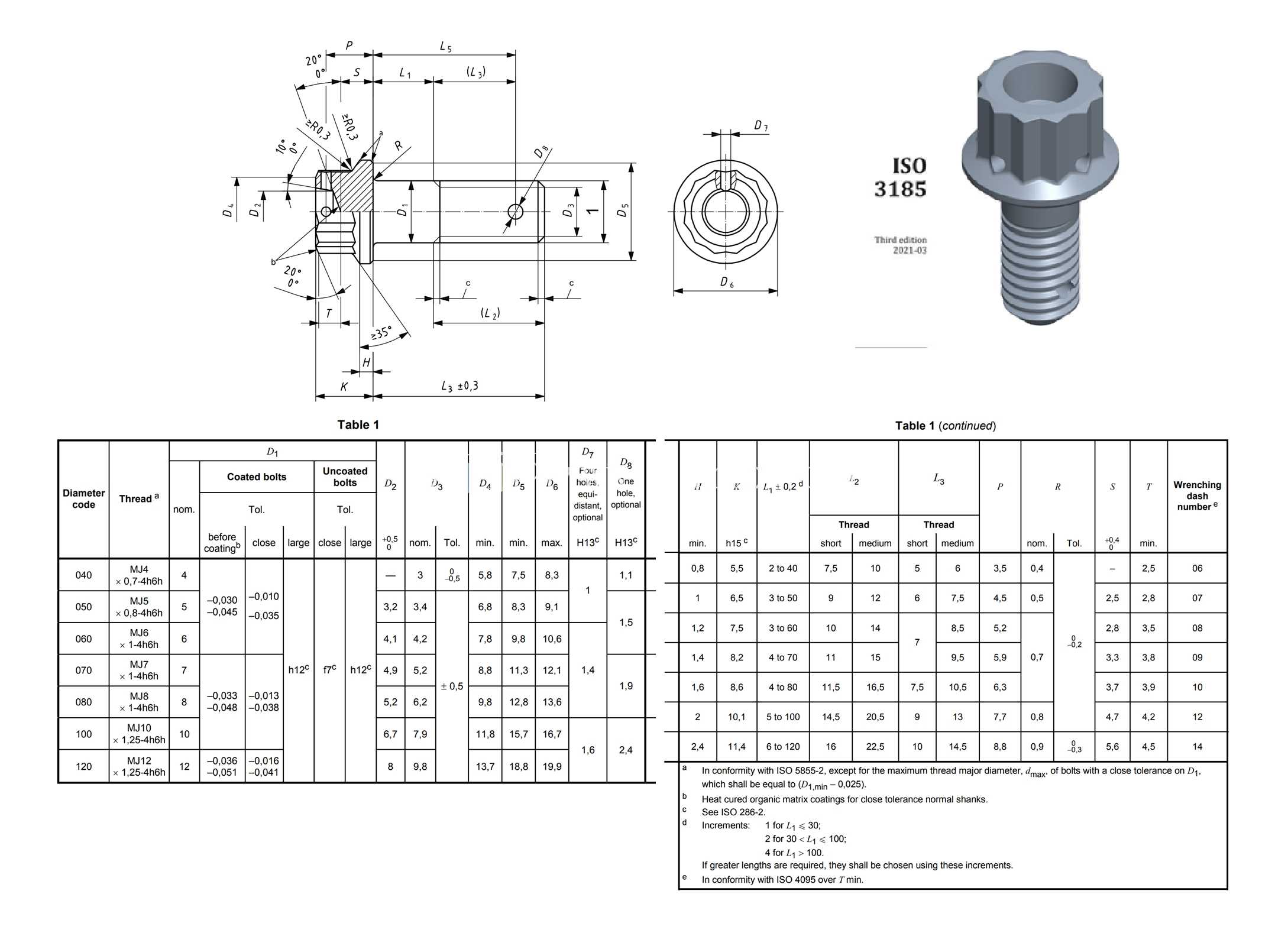 ISO 3185-040(系列表)航空航天螺栓 - 全精度 CAD 模型