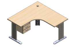 Mesa em L com Pés Metálicos e Gaveteiro Fixo / L 形办公桌,带金属腿和固定抽屉单元